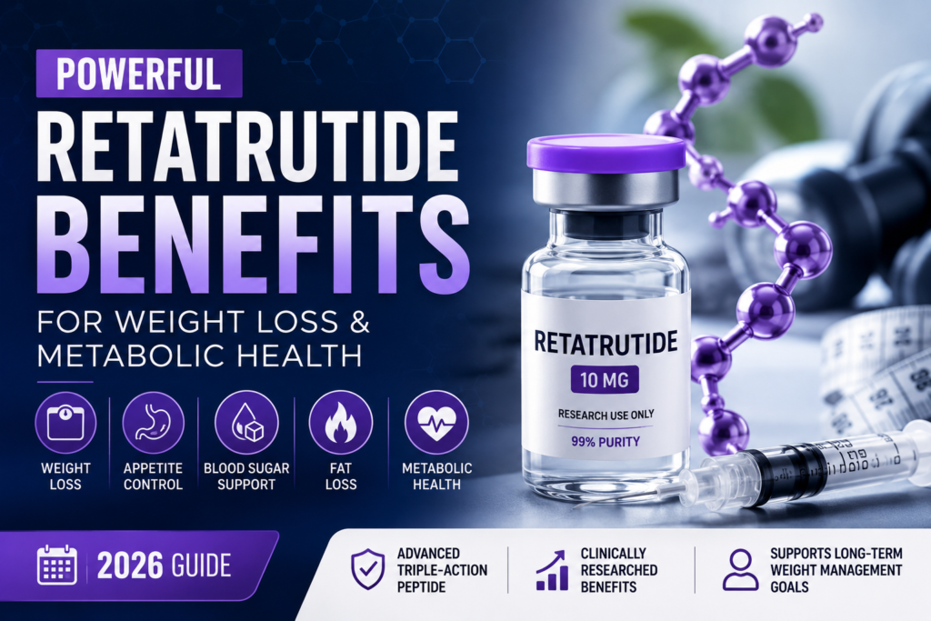 Powerful Retatrutide Benefits for weight loss, appetite control, blood sugar support, fat loss, and metabolic health in 2026