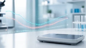 Weight-regain research after stopping GLP-1 treatment shown with a scale and longitudinal data curves