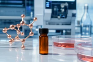 GHK-Cu copper peptide laboratory research with molecular model