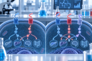 Laboratory visualization comparing dual and triple metabolic receptor signaling pathways