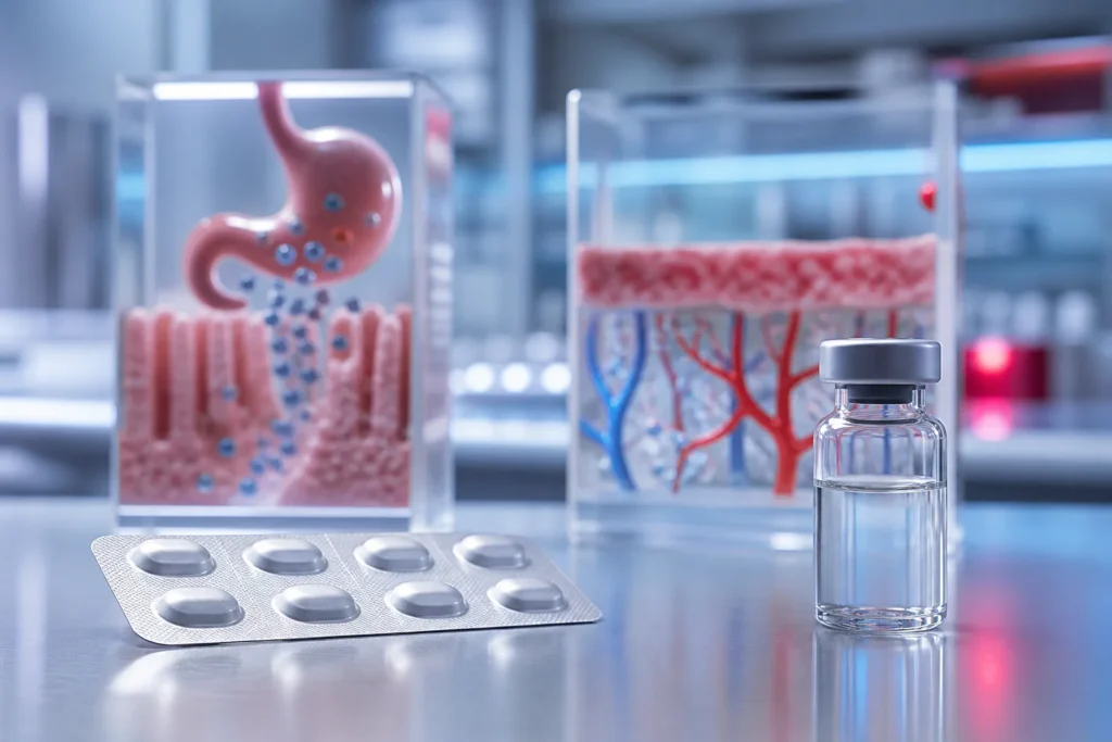 Oral GLP-1 tablet and injectable formulation compared in a laboratory